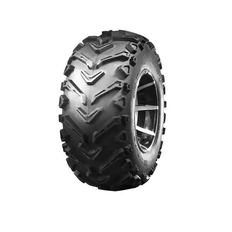 Atv Dekk 25x10-12 Sunf A-041, trekvartvisning som fremhever dekkets dype mønster og markerte sidekanter mot hvit bakgrunn.