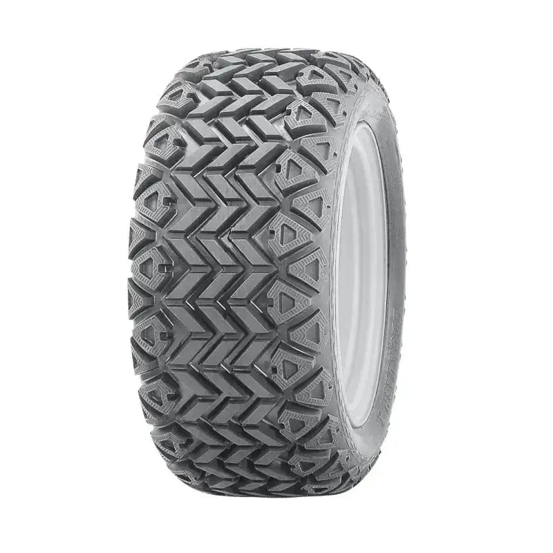Atv Dekk 25x10-12 Wanda med markante V-formede spor og bred profil, vist fra siden i tredjedels vinkel.