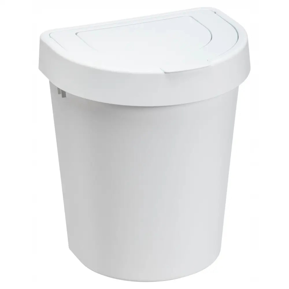 Avfallsbeholder Seattle Swing Bin 10L, hvit plast med halvsirkelformet lokk og glatt minimalistisk design.