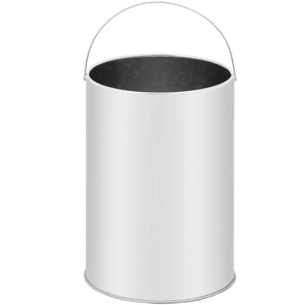 Avfallsbeholder utendørs søppelstativ med askebeger, frontbilde som viser blank sølvfarge og åpen topp.