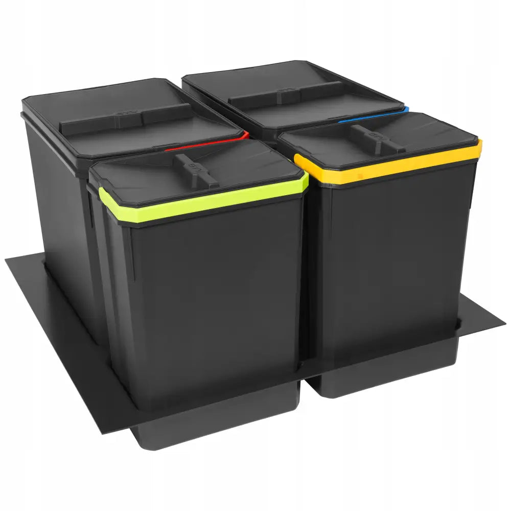 Avfallsorteringsbøtte Axispace 60 med fire rom, fargekodede lokk for effektiv avfallssortering sett ovenfra.