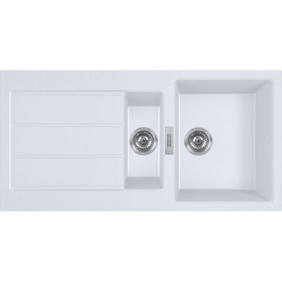 Franke Sirius 2.0 S2D 651-100 kjøkkenvask i Tectonite kompositt hvit med 1 ½ kum og avrenningsfelt 1000 x 500 mm