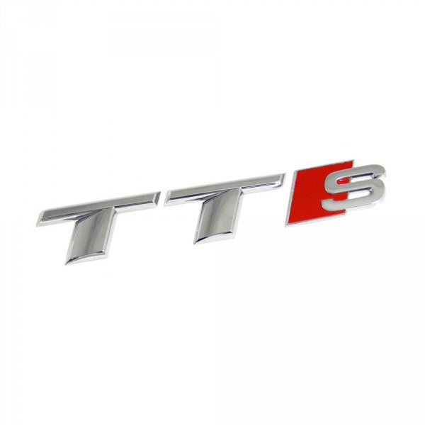 Emblem/logo til Audi TTS Chrome i krom og rødt for bakluke, original Audi emblem med perfekt passform
