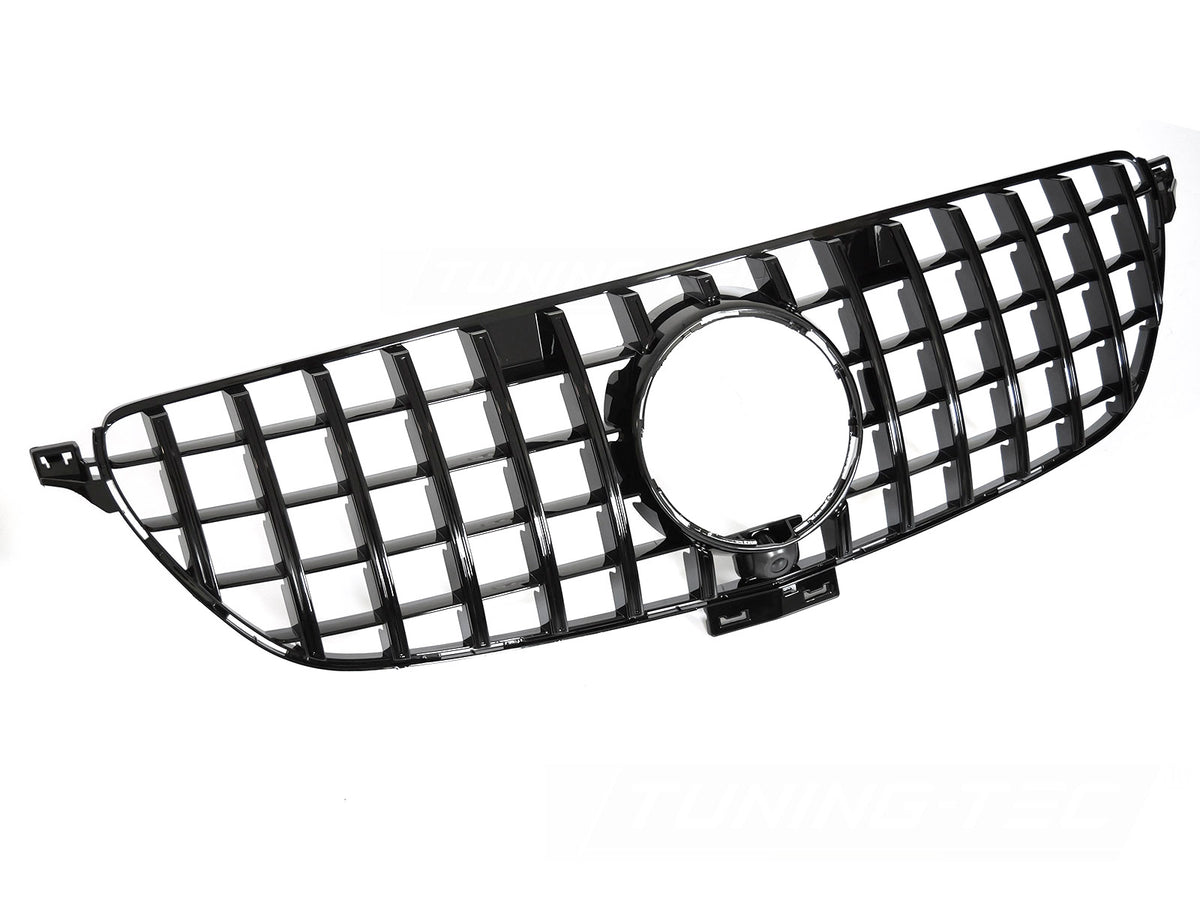 Grill GT Style til Mercedes GLE C292 Coupe 15-19 i blank sort sett rett forfra på hvit bakgrunn.