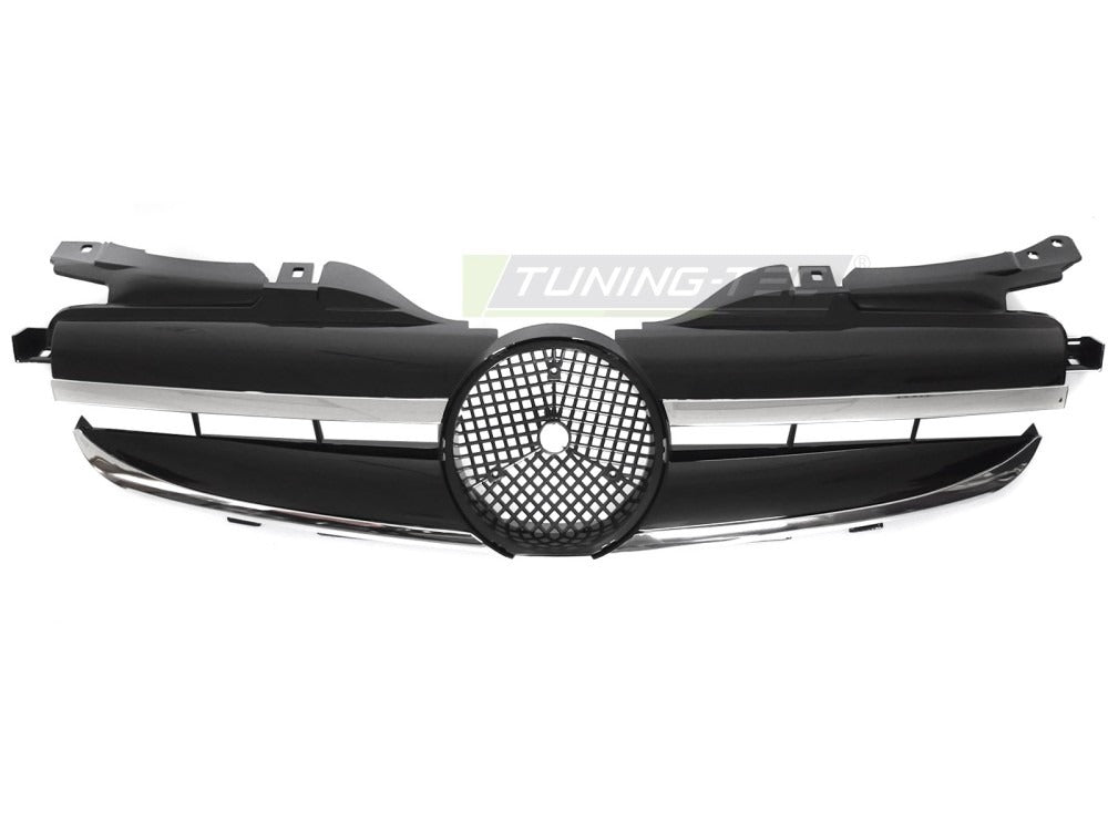 Detaljbilde av Grill SLK R170 96-04 sort/krom med lamellstruktur og emblemfeste.