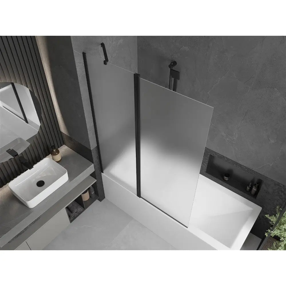 Badekarvegg Mexen Flip 120 x 150 cm - svart ramme sett fra siden