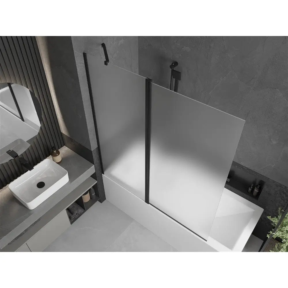 Badekarvegg Mexen Flip 140 x 150 cm - svart ramme sett fra siden