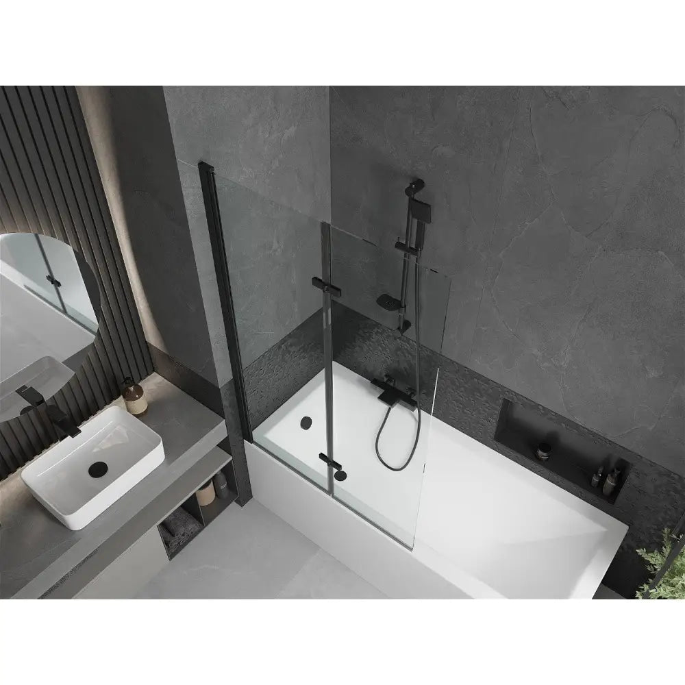 Badekarvegg Mexen Castor 100 x 150 cm - svart ramme sett fra siden