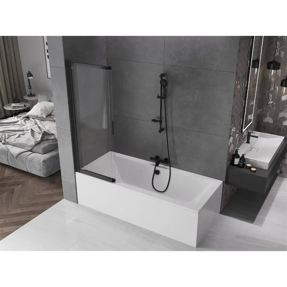 Badekarvegg 2-delt Skyvbar 100x150 Cm Gjennomsiktig Svart