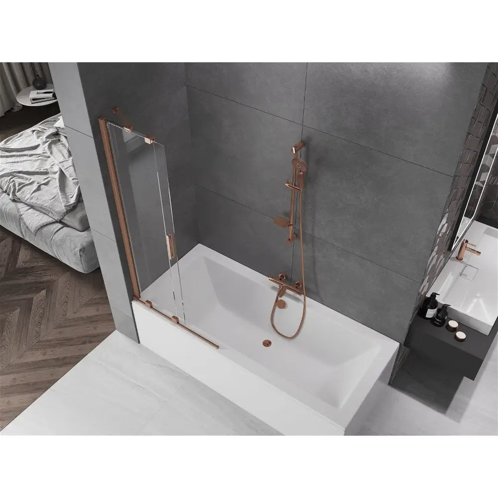 Mexen Velar 2-delt badekarvegg 85 x 150 cm børstet kobber - produktbilde