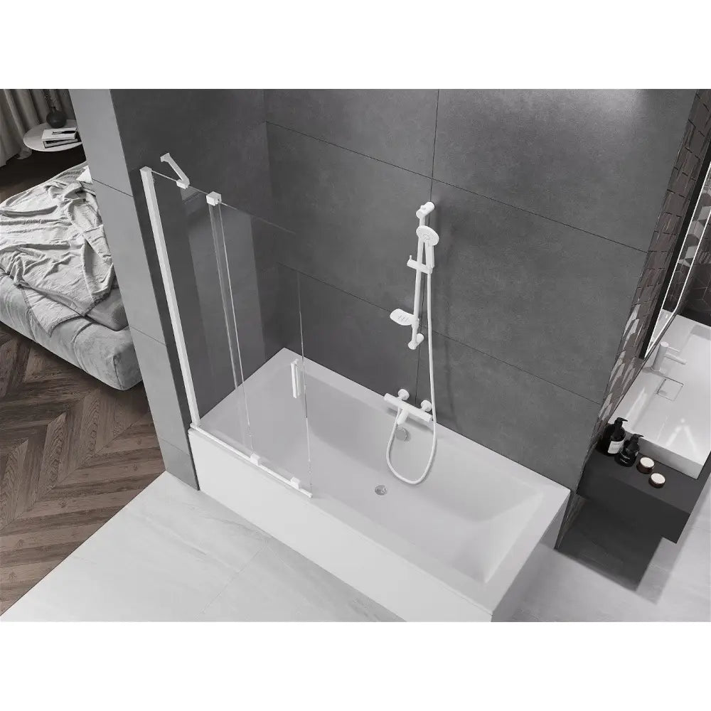 Badekarvegg Mexen Velar 85 x 150 cm skyvedør - hvit ramme sett fra siden