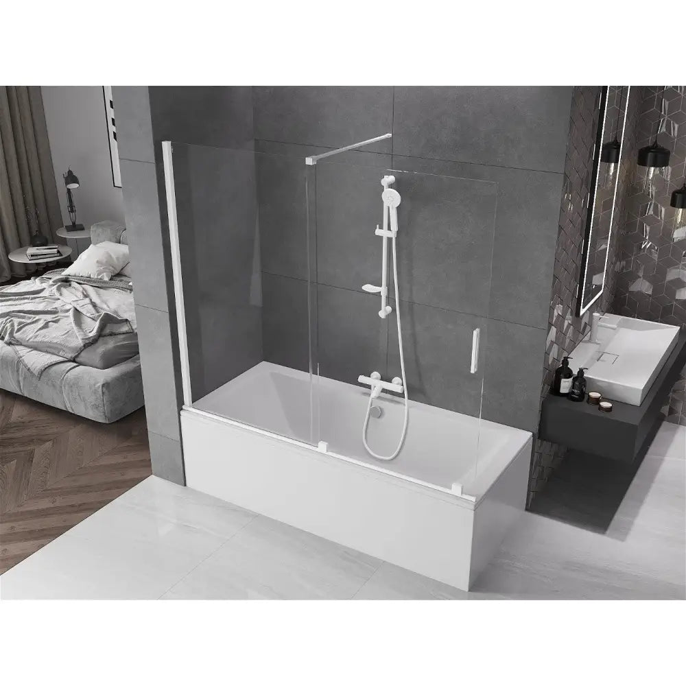 Badekarvegg 2-fold Skyvbar 180x150 Cm Transparent Hvit