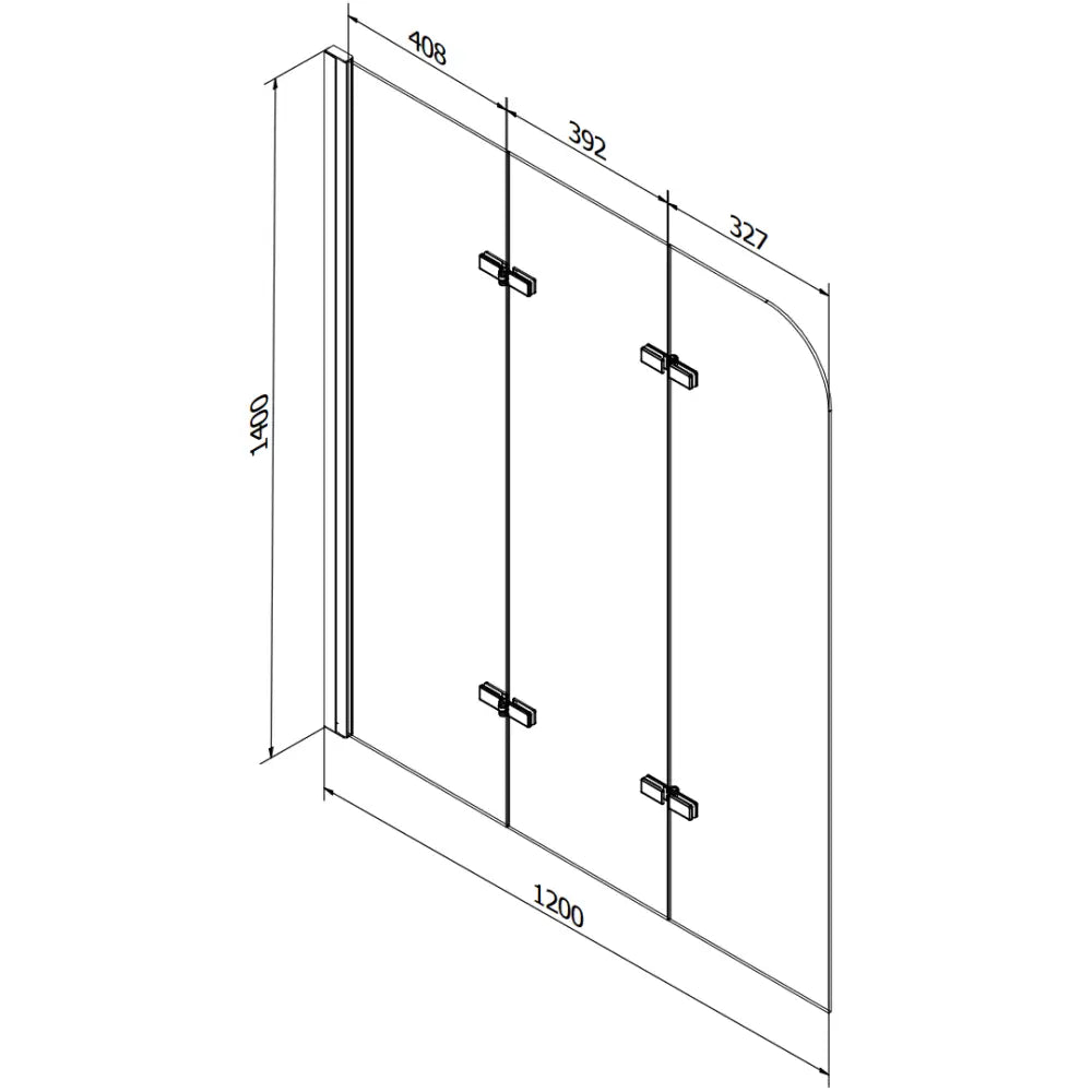 Badekarvegg Mexen Felix 120 x 140 cm - gull ramme sett fra siden