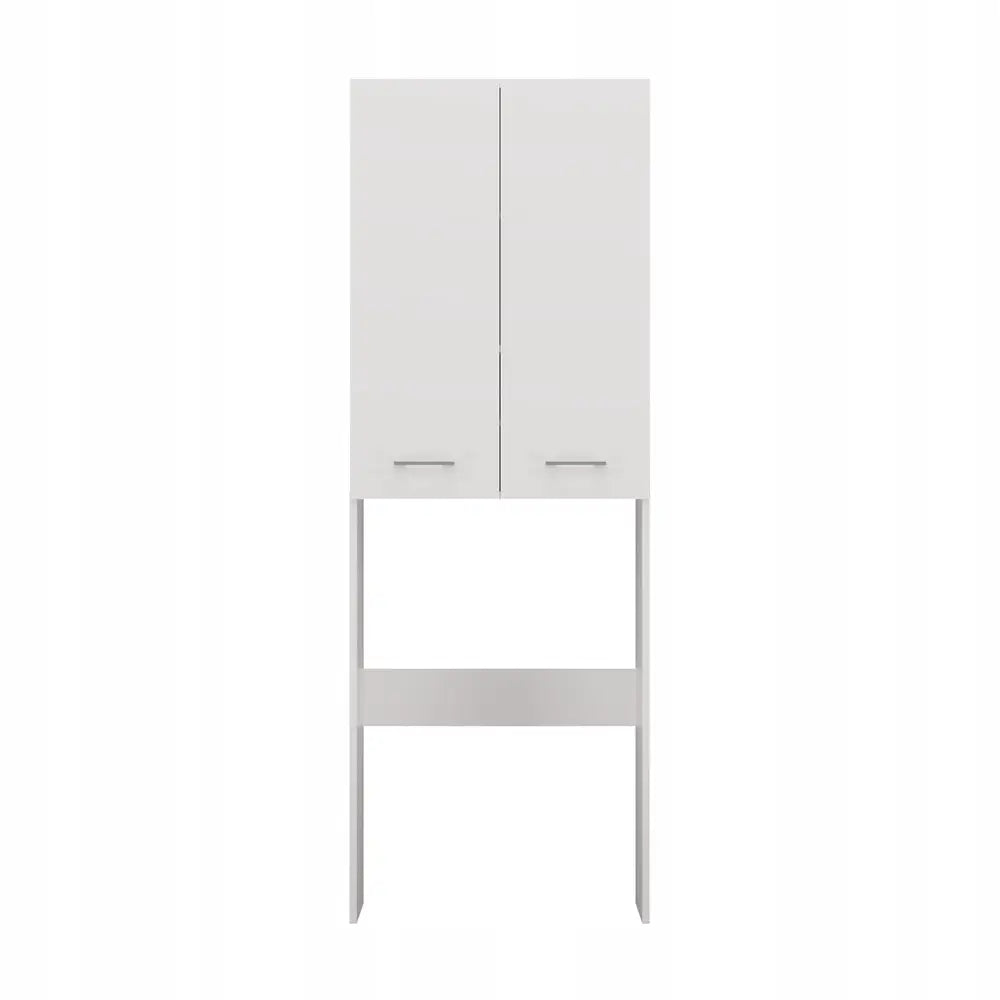 Baderomsskap Pola Dd i hvitt, to dører med sølvhåndtak og høye ben gir åpen plass under skapet.