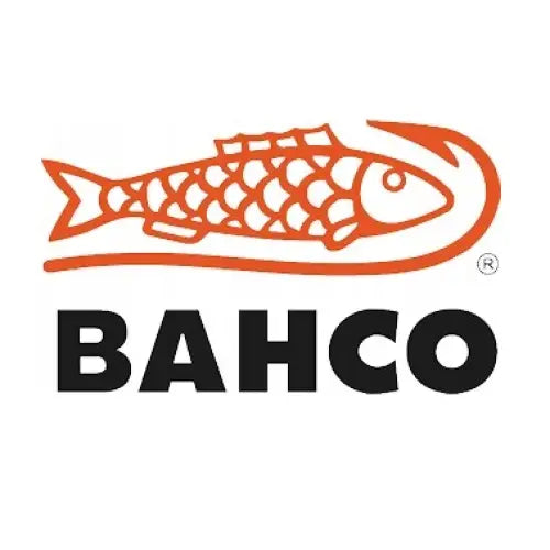 Bahco-logo med oransje fiskeillustrasjon og tydelig svart tekst på hvit bakgrunn.