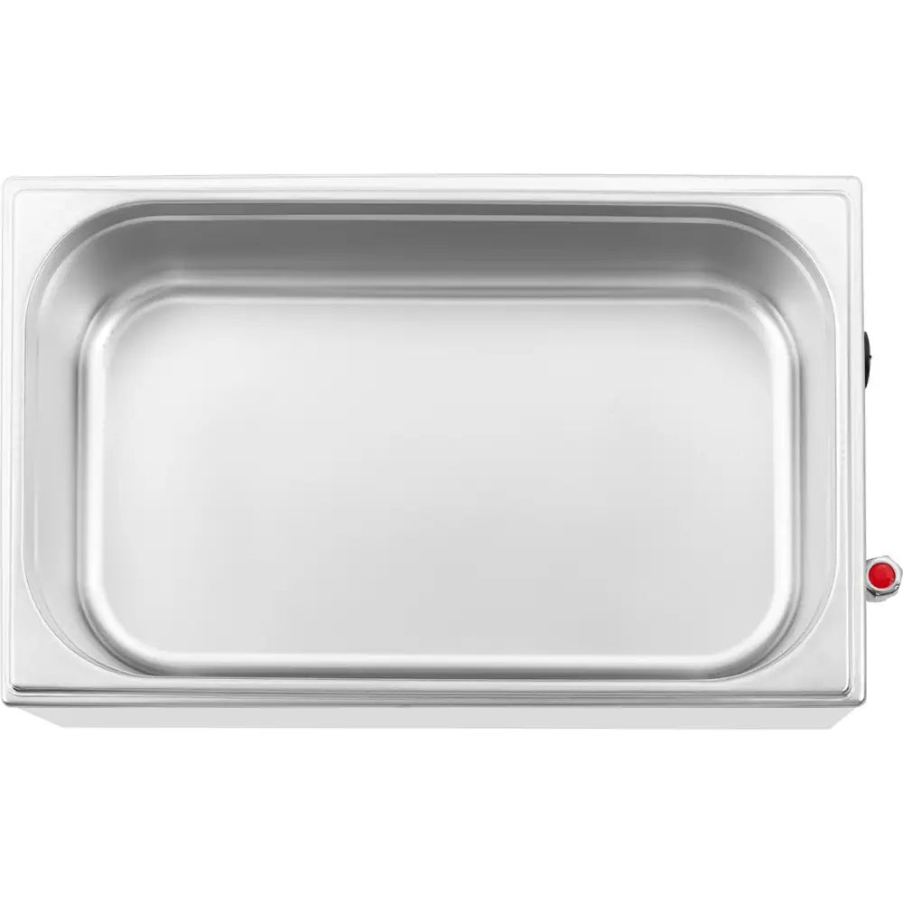 Bain Marie elektrisk varmeenhet GN 1/1, sett ovenfra med rød kontrollknapp og avrundede hjørner.
