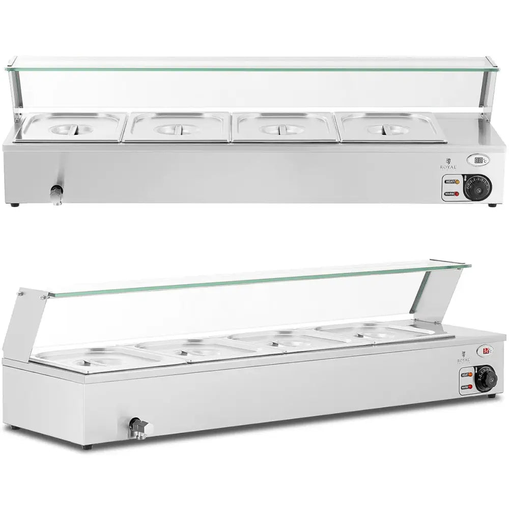 Bain Marie Matvarmerevarmer Buffetvarmer med Skjerm 4 x Gn 1/2 2000 w