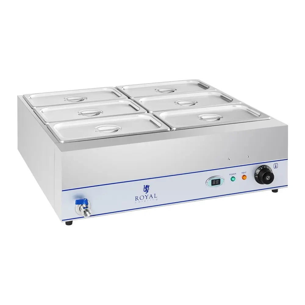 Bain Marie Vannoppvarmer med Tappekran 6 x Gn 1/3 2000w 230v Royal Catering