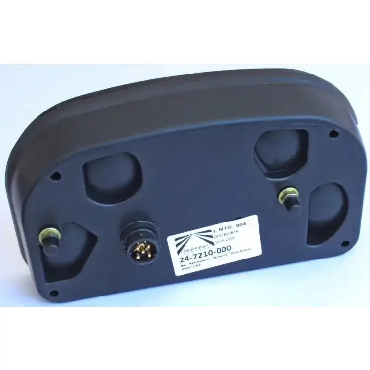 Baklys tilhenger høyre Aspöck Multipoint II, underside med tre festepunkter og rund kontakt synlig.