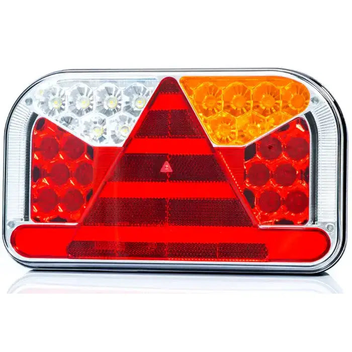 Baklys tilhenger høyre Fristom FT-170, frontbilde med hvite, gule og røde LED samt rød trekantrefleks.