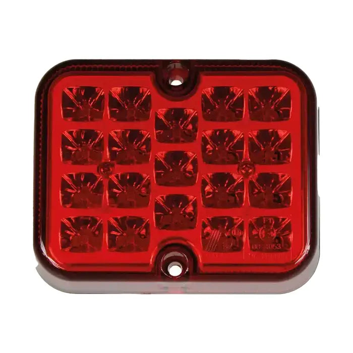Baklys LED for tilhenger, rektangulær rød modul med 16 LED-seksjoner og synlige festehull foran.