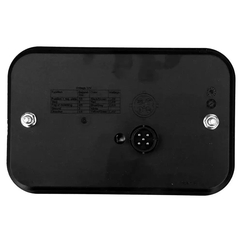 Baklys tilhenger venstre Fristom FT-270, nærbilde av bakside med bolter, kontakt og teknisk informasjon.