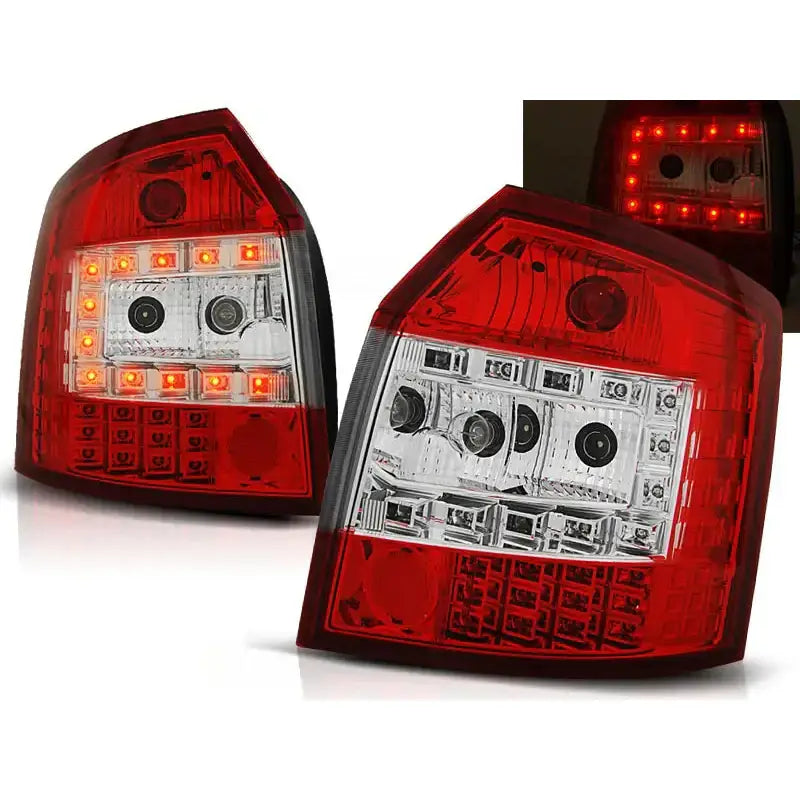 Baklykter Audi A4 10.00-10.04 Avant LED med røde og hvite felt, skrå vinkel, ett lys tent.