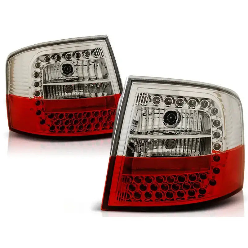 Baklykt Audi A6 05.97-05.04 Red White LED sett fra siden med synlige LED-lys i rødt og klart plast.