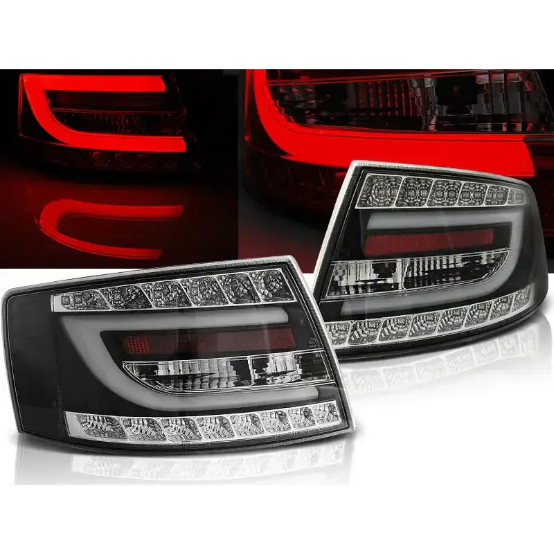 Baklykter Audi A6 C6 Sedan Black LED 6PIN sett forfra med klare linjer og sorte detaljer.