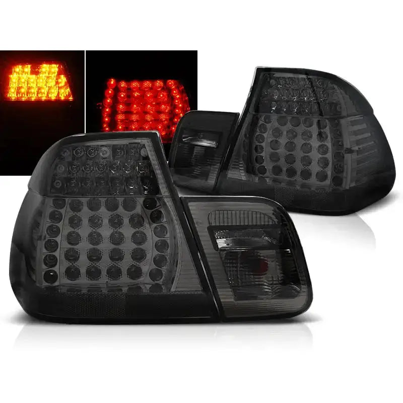 Baklykter Bmw E46 05.98-08.01 Sedan Smoke LED sett, skrå vinkel med opplyste røde dioder.