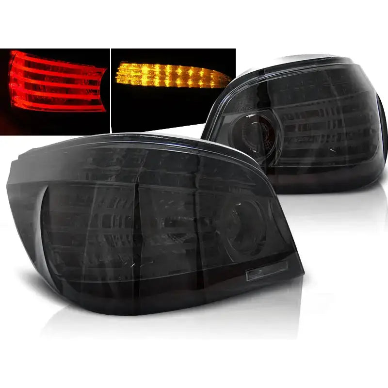 Baklykter Bmw E60 07.03-07 smoke LED med sotet glass, vist fra skrå vinkel med LED-detaljer.