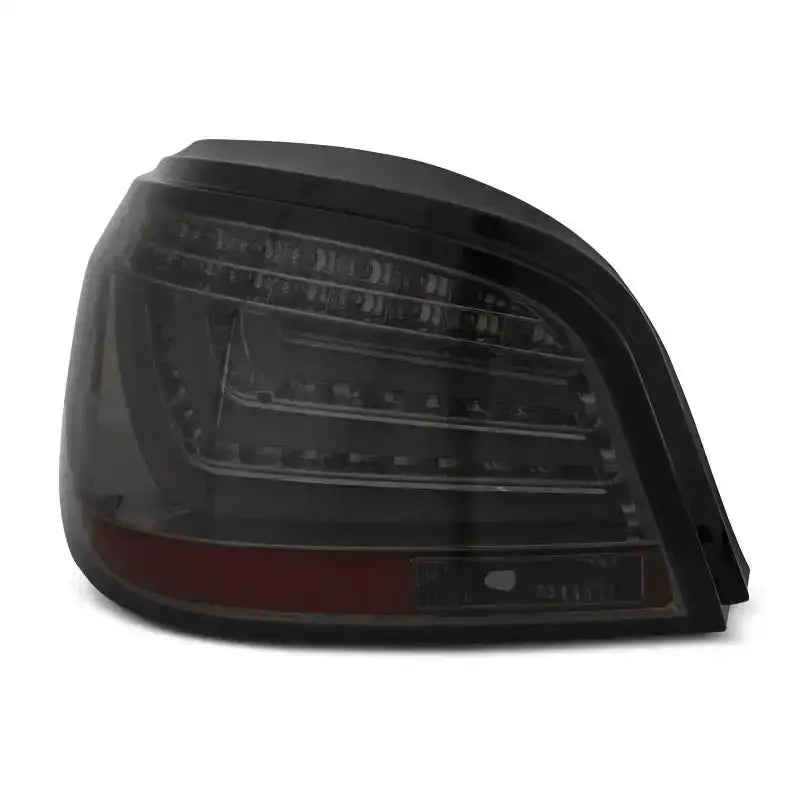 Baklykt Bmw E60 LCI 07-10 smoke LED bar med sotet plast og synlige LED-striper på hvit bakgrunn.