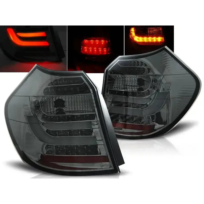 Baklykter Bmw E87/E81 04-08.07 Smoke Led Bar med LED-elementer, sett fra skrå vinkel.