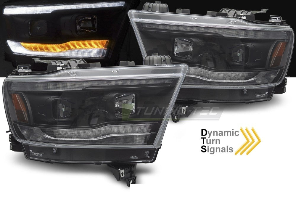 Svarte LED tube baklykter til Dodge Ram 2019-2022 med dynamisk blinklys nærbilde