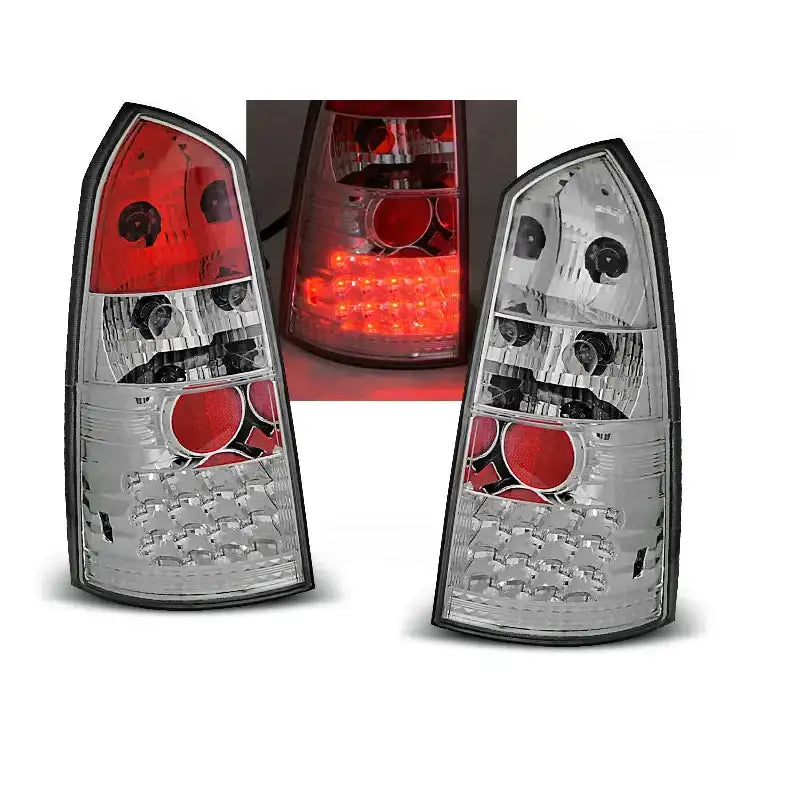 Baklykter Ford Focus Mk1 St.Vogn Chrome LED sett med røde og hvite detaljer, ett baklys tent.