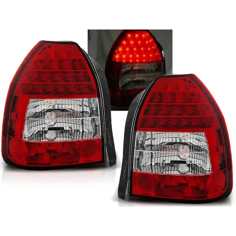 Baklykter Honda Civic 09.95-02.01 3D Red White LED, sett forfra med synlige lamper og refleks.