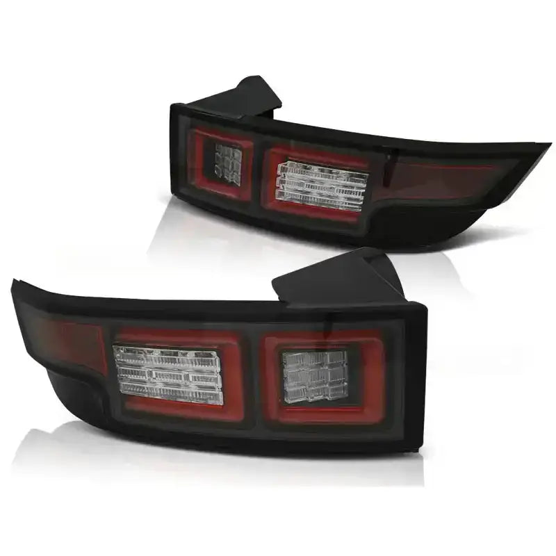 Baklykt Land Rover Range Rover Evoque 11- Black Led sett skrått ovenfra med klare felt for lysdioder.