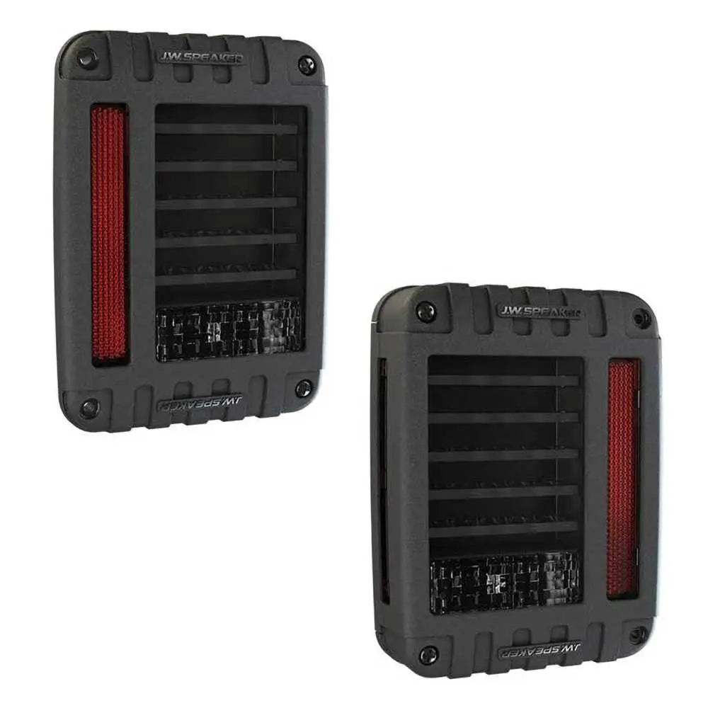 Baklykter LED Bak J.W. Speaker 279 J-serien for Jeep Wrangler JK, rektangulære med røde og klare linser.