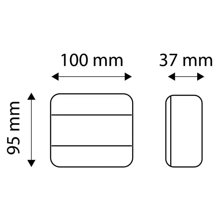 Baklys tilhenger TT Technology, teknisk tegning med mål og rektangulær form med avrundede hjørner.