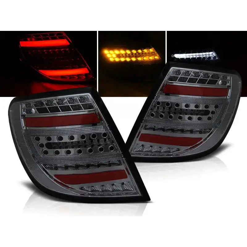 Baklykter Mercedes C-Klasse W204 St.Vogn 07-10 med LED, mørk innsats og røde detaljer, sett forfra.