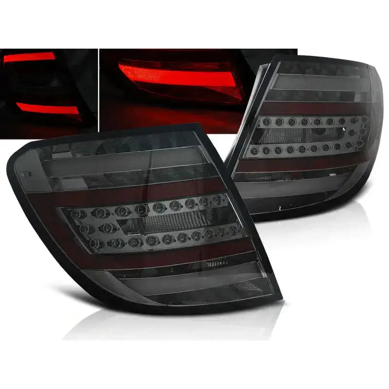 Baklykter Mercedes C-Klasse W204 St.Vogn 07-10 med LED, smoke-design og rød reflektor.