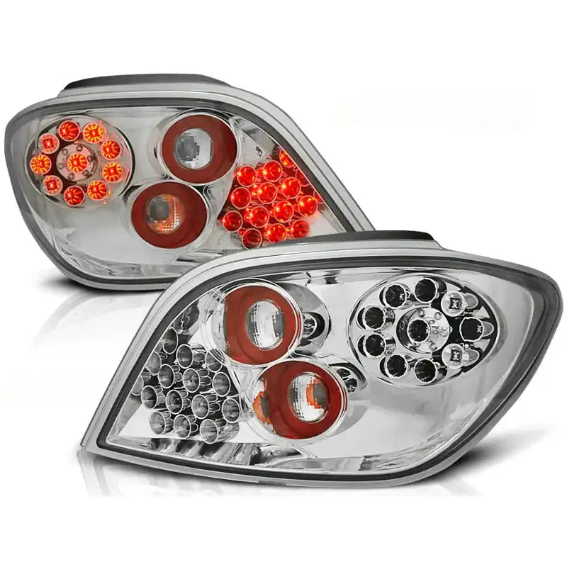 Baklykter Peugeot 307 04.01-07 Chrome Led med klart glass og runde LED-innsatser mot hvit bakgrunn.