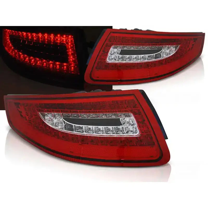Baklykter Porsche 911 997 04-09 Red White Led sett i rød og klar plast med synlige LED-pærer.
