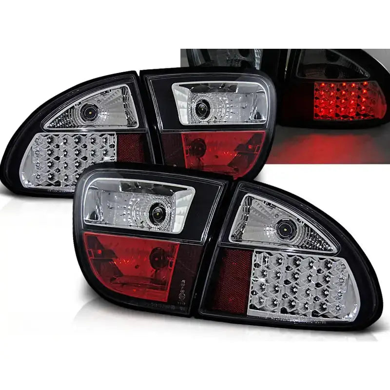 Baklykter Seat Leon 04.99-08.04 Black Led sett forfra med synlige LED-elementer og refleksfelt.