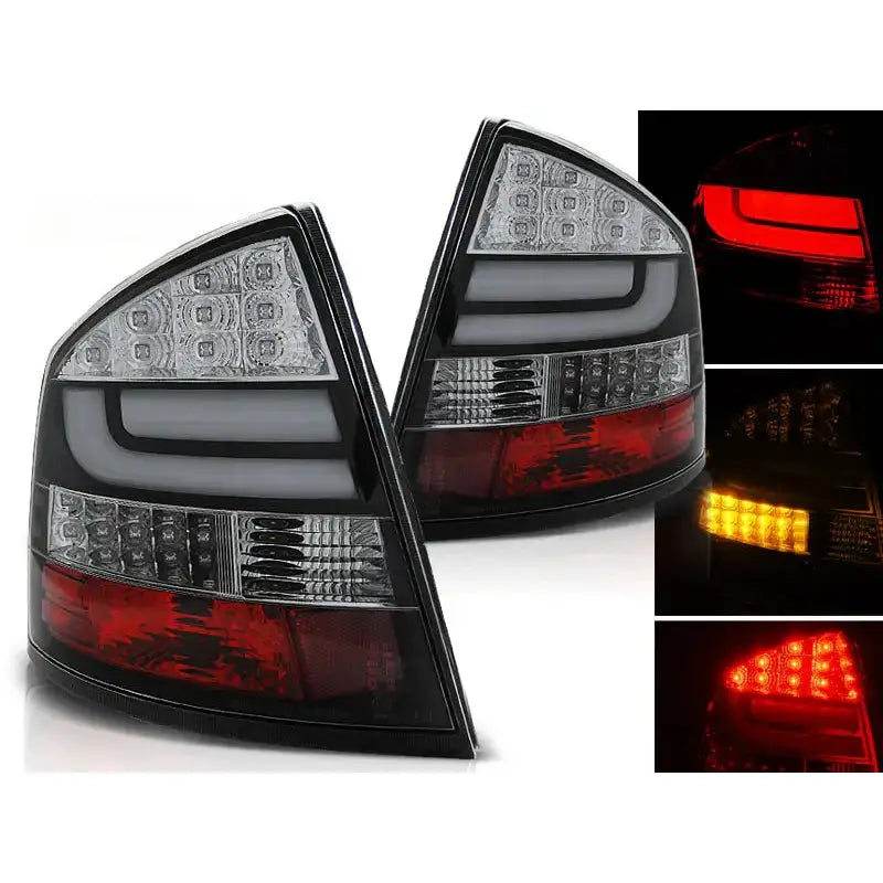 Baklykter Skoda Octavia II Sedan Black Led Bar med klart og rødt glass, LED og sotet finish.