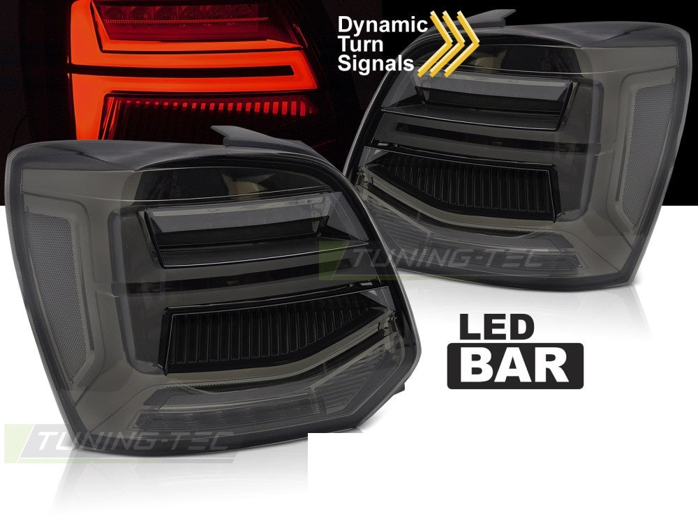 Smoke LED-baklykter for Volkswagen Polo V montert på bil med synlig lysstripe