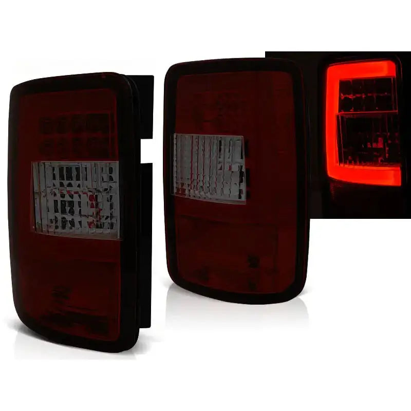 Baklykter Vw Caddy 03-03.14 Red Smoke Led Bar med rød og klar linse, tent rød LED-ramme.