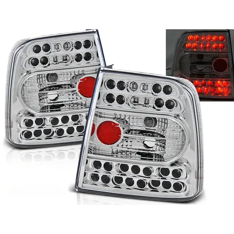 Baklykter Vw Passat B5 11.96-08.00 sedan i chrome med LED, sett fra baksiden.