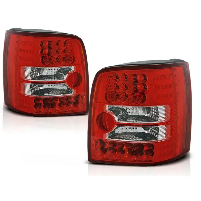 Baklykt Vw Passat B5 11.96-08.00 Variant, sett bakfra med to røde og klare LED-enheter.