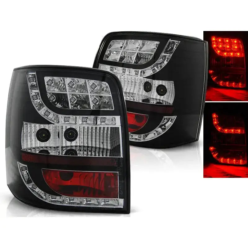 Baklykter Vw Passat B5 96-00 Variant Black Led med klart og rødt glass, LED-dioder og tent lys.